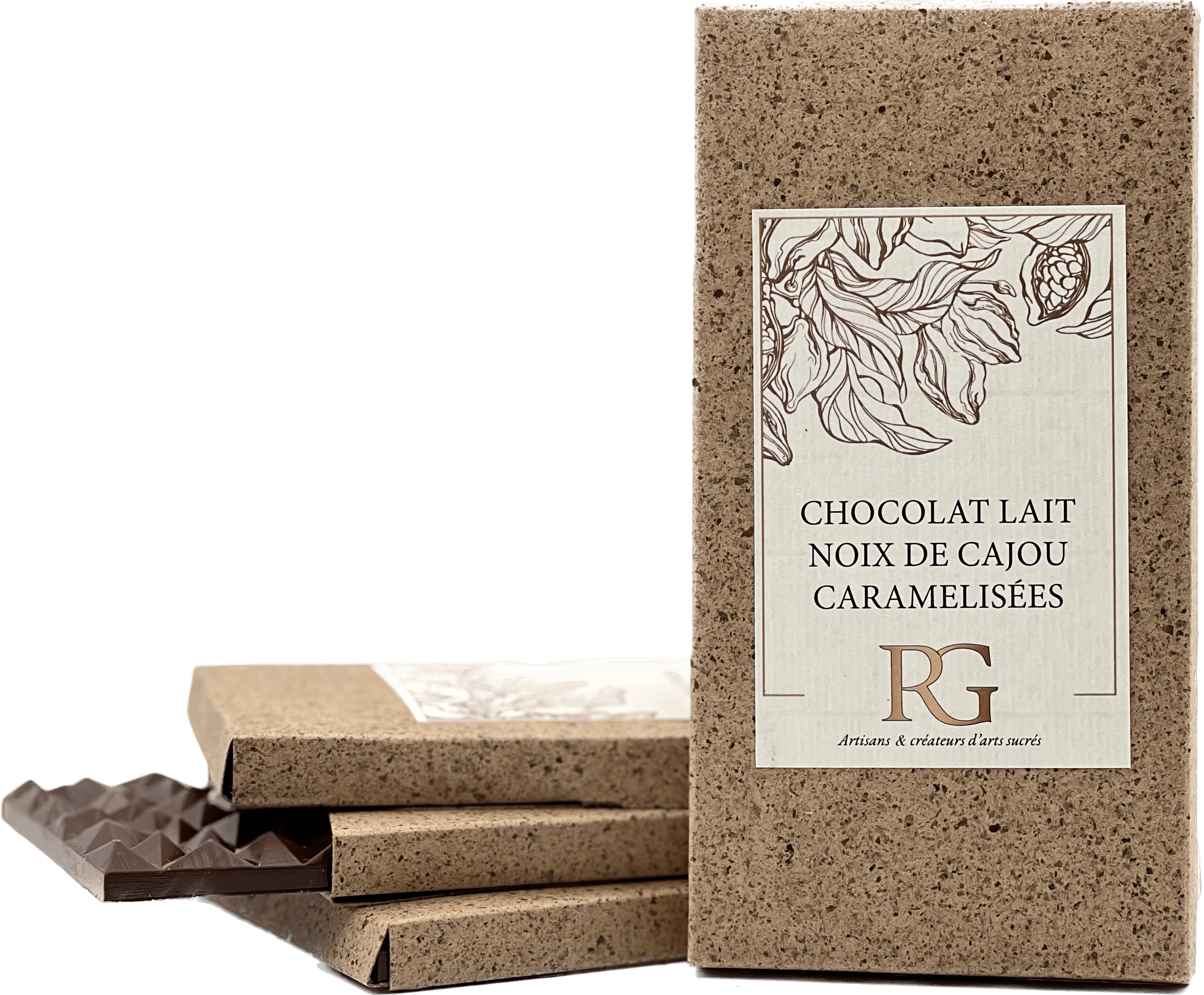 Chocolat lait 38% noix de cajou caram&eacute;lis&eacute;es